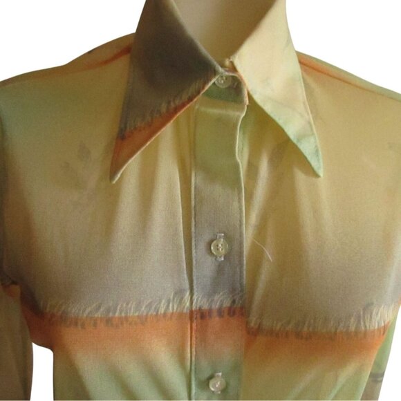 Vintage Women's Disco Shirt Sheer Seagull Graphic Stretch Arnel NWOT 1970's Boho - Picture 1 of 11